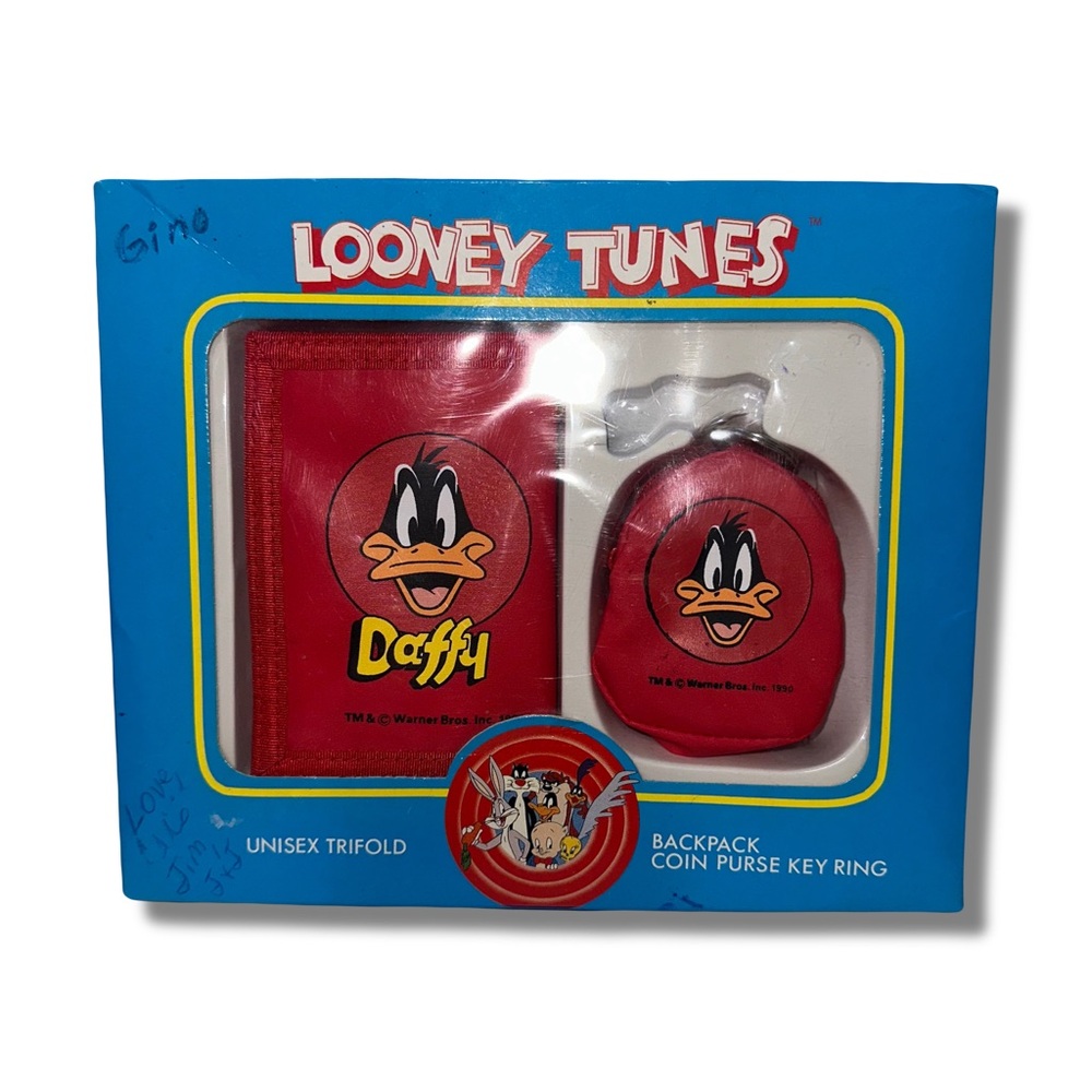 Vintage 1990 Looney Tunes Daffy Wallet & Keychain Set